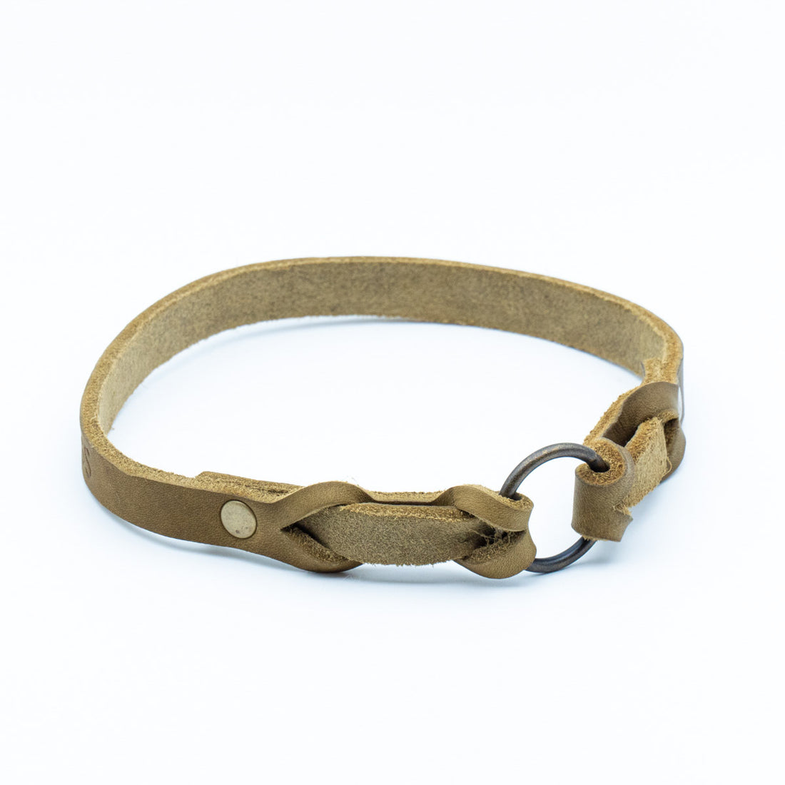 Dog tag strap - greased leather - olive